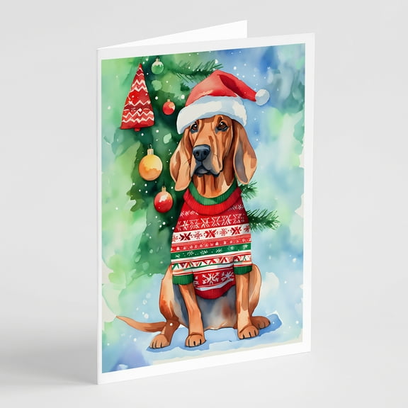 Redbone Coonhound Christmas Greeting Cards Pack of 8 7 in x 5 in