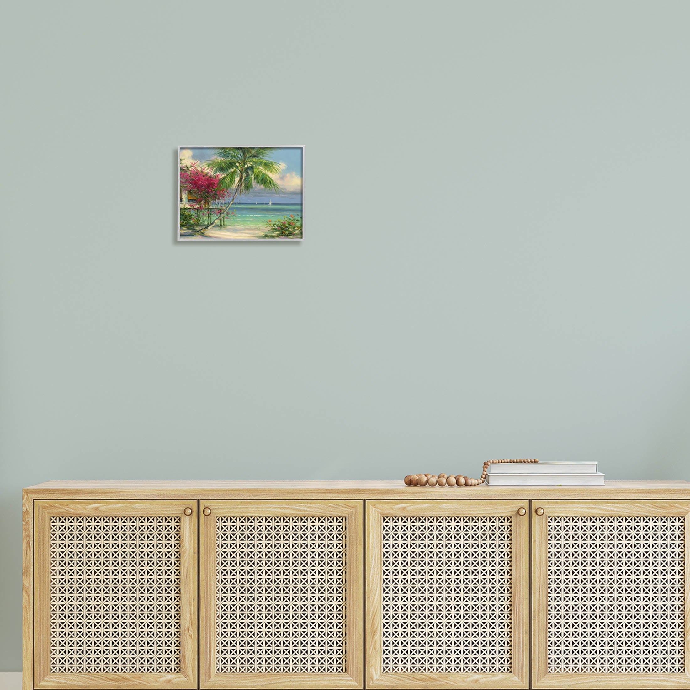 Floral Tropical Summer Vacation Resort Landscape Painting Gray Framed Art Print Wall Art
