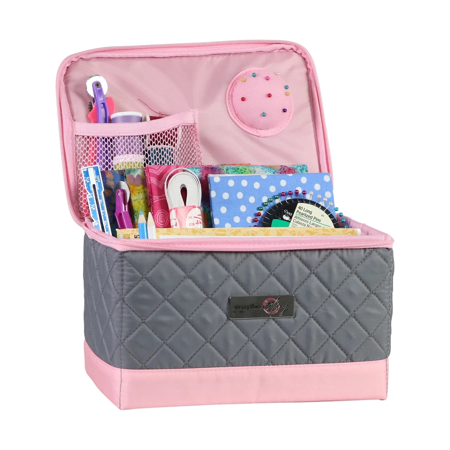 Collapsible Sewing Kit Organizer Box, Pink Grey