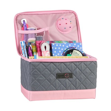 UPC: 0812259036156 | Collapsible Sewing Kit Organizer Box  Pink Grey