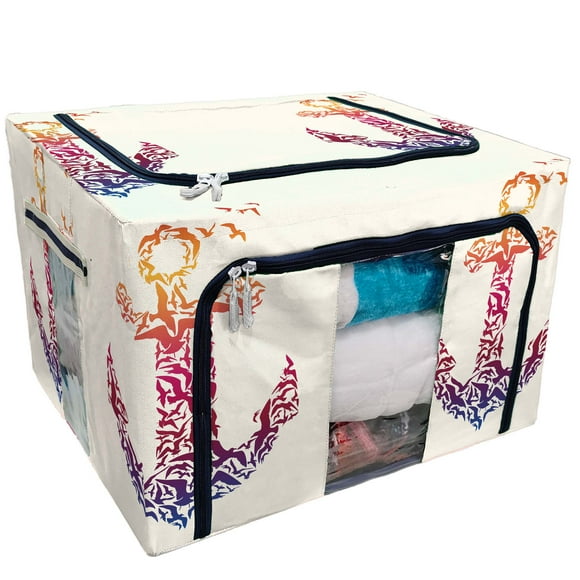 EREHome Anchor bird Storage Bag Clear Window Storage Bins Boxes Large Capacity Foldable Stackable Organizer With Steel Metal Frame For Bedding,Clothes,Closets, Bedrooms