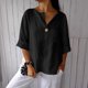 thumbnail image 4 of Vestidos Casuales Para Mujer, Blusas De Mujer De Moda Camisa de lino con cuello en V y bolsillo abotonado para mujer, informal, con escote en V de un cuarto, 4 of 6