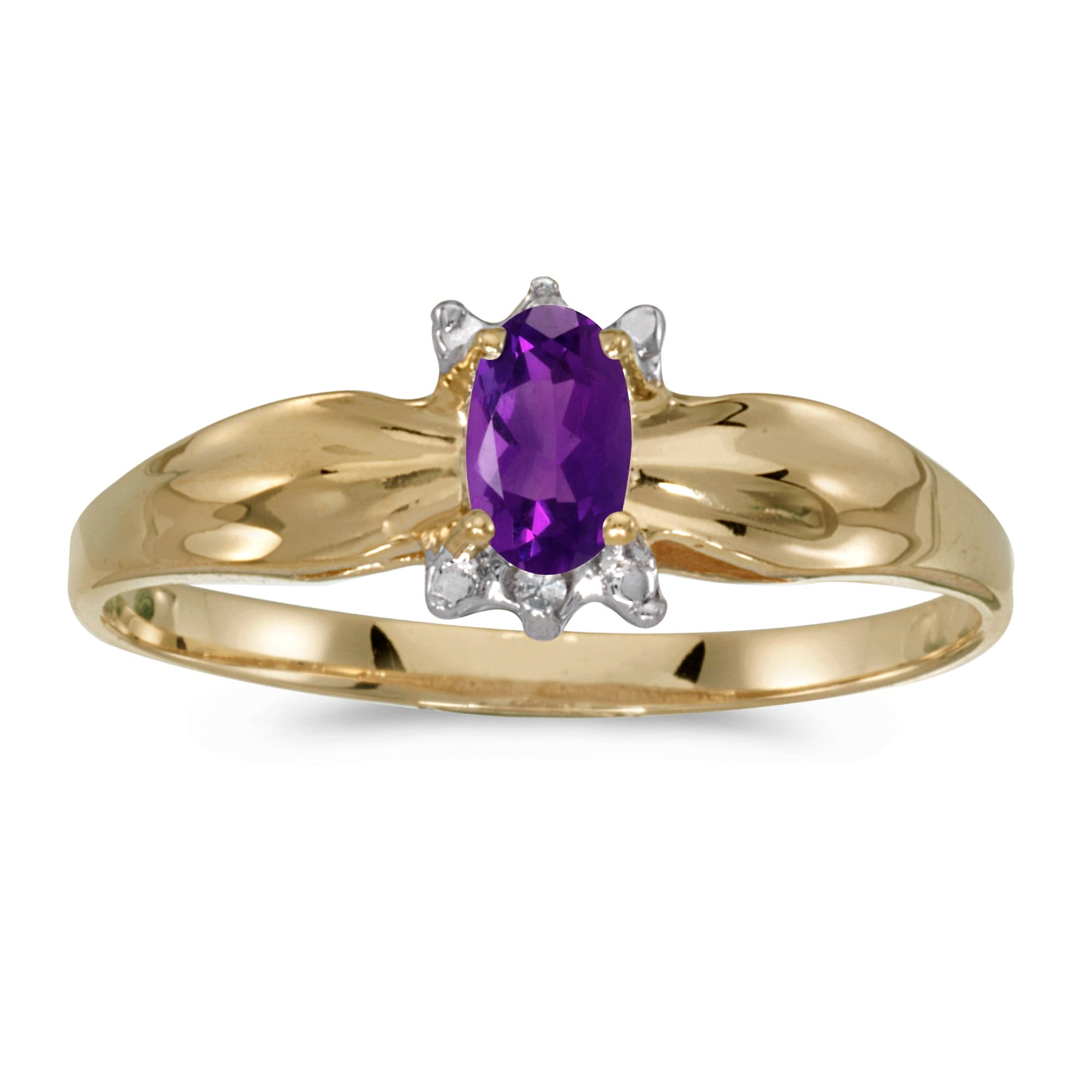 5 x 3 MM ctw 14k Gold Oval Purple Amethyst and Diamond Fashion Cocktail Anniversary Ring 0.18 Carat