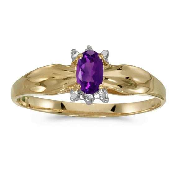 10k Yellow Gold Oval Amethyst And Diamond Ring