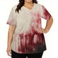 thumbnail image 5 of WTOBBY Women's V-Neck Short Sleeve Workwear Top with Pockets and Side Slits, Featuring Bloody Halloween Print for Caregiver Uniforms and Nursing Apparel,Watermelon Red M, 5 of 5