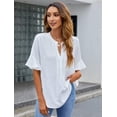 thumbnail image 2 of Womens White Blouses Chiffon Ruffle Short Sleeve V Neck Business Casual Tops Summer Cute Shirt, 2 of 6