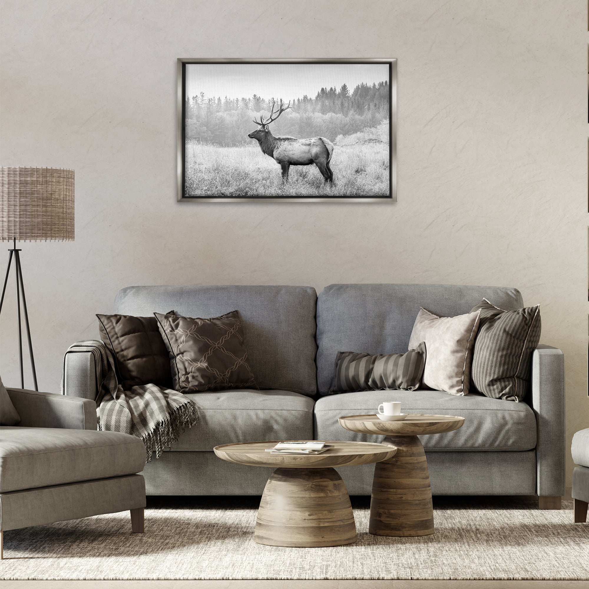 Stupell Industries Stoic American Elk Landscape & Nature Photography Gray Floater Framed Canvas Art Print Wall Art, 31 x 21