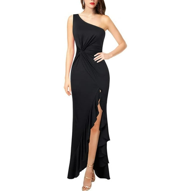 Vestidos de mujer, vestidos de cóctel sexys de un solo hombro, volantes elegantes