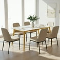 thumbnail image 2 of LeisureMod Zayle Mid-Century Modern Dining Table with a 71" Sintered Stone Rectangular Table Top and Gold Steel Base for Kitchen and Dining Room, White Grey, 2 of 9