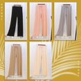 thumbnail image 3 of Pantalones de pierna ancha de seda de hielo para mujer, pantalones largos informales de verano con cintura elástica suelta, 3 of 4