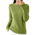 thumbnail image 3 of Sentmoon Haut à Col Rond à Manches Longues Vêtements pour Femmes Tendance Surdimensionné Extensible Ample Couleur Unie Tricoté Chic Hauts pour Femmes Mode pour Vacances Vert TTG, 3 of 4