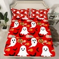 thumbnail image 2 of Feelyou Red Gothic Haloween Twin Sheet Sets, Kawaii Cartoon Ghost Pumpkin Twin Fitted Sheet, Groovy Daisy Flower Flat Sheet, Breathable Home Decor, 3-Piece, 2 of 7