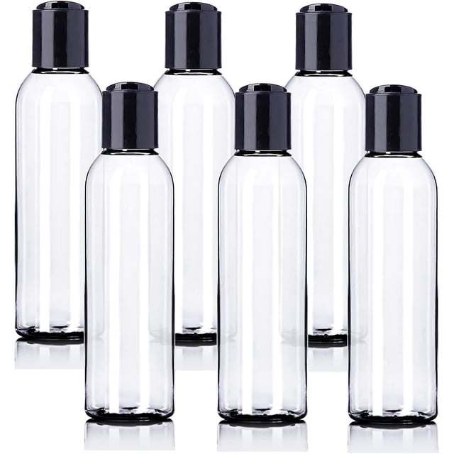 Paquete de 10 Botellas Vacías Sailing Plástico Transparente 4 Onzas con Tapas Negras