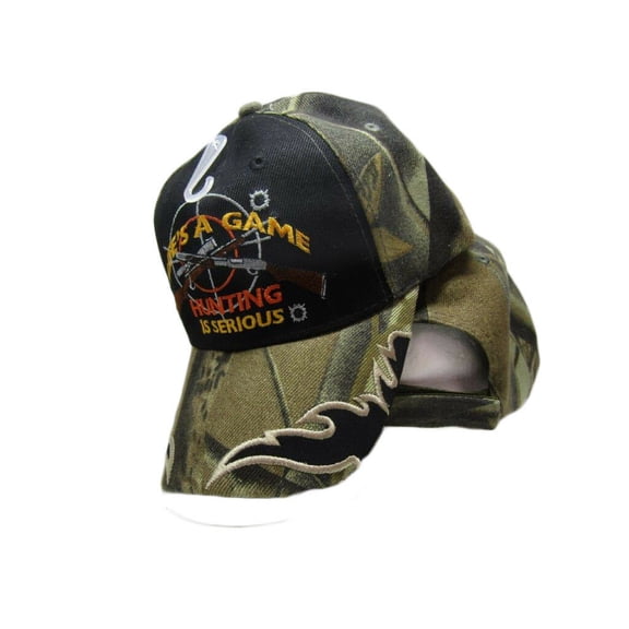 Life's A Game Hunting Is Serious Camo Black Deer Hunt Embroidered Cap Hat