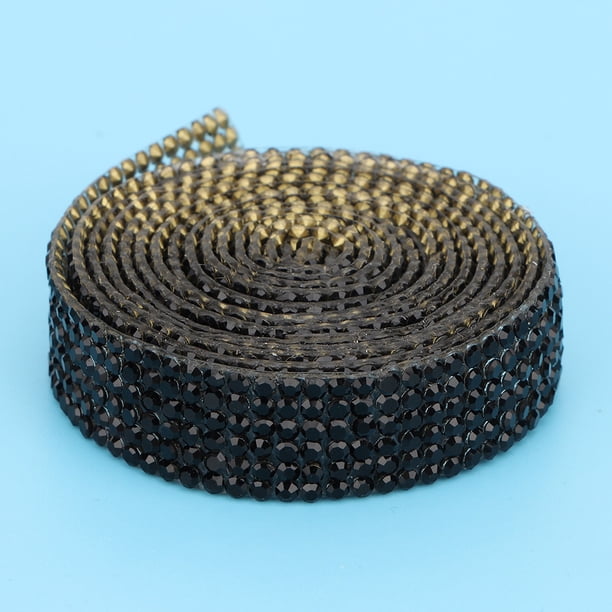 Adorno de cinta de diamantes de imitación, 1 m, banda de malla de cristal de diamantes de imitación, aplique para planchar, zapatos de vestir de boda, adornos para pasteles de boda(negro)