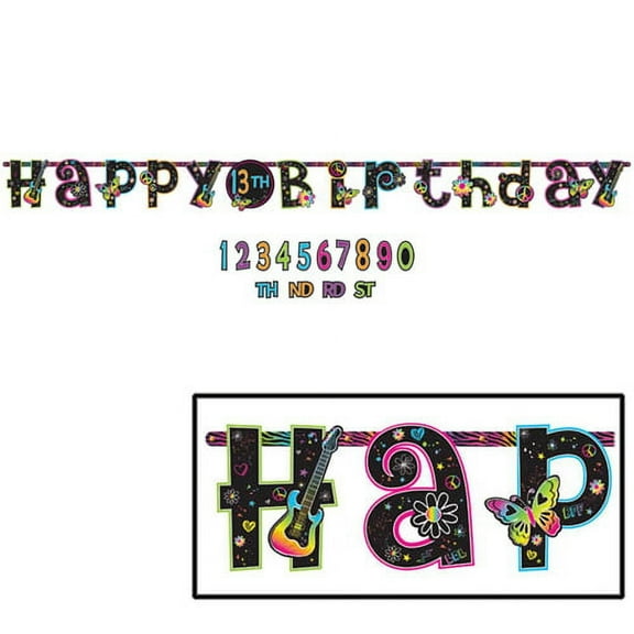 Various Neon Doodle Jumbo Letter Banner Kit, Amscan 129507, Paper, Birthday Party Banners (1ct)