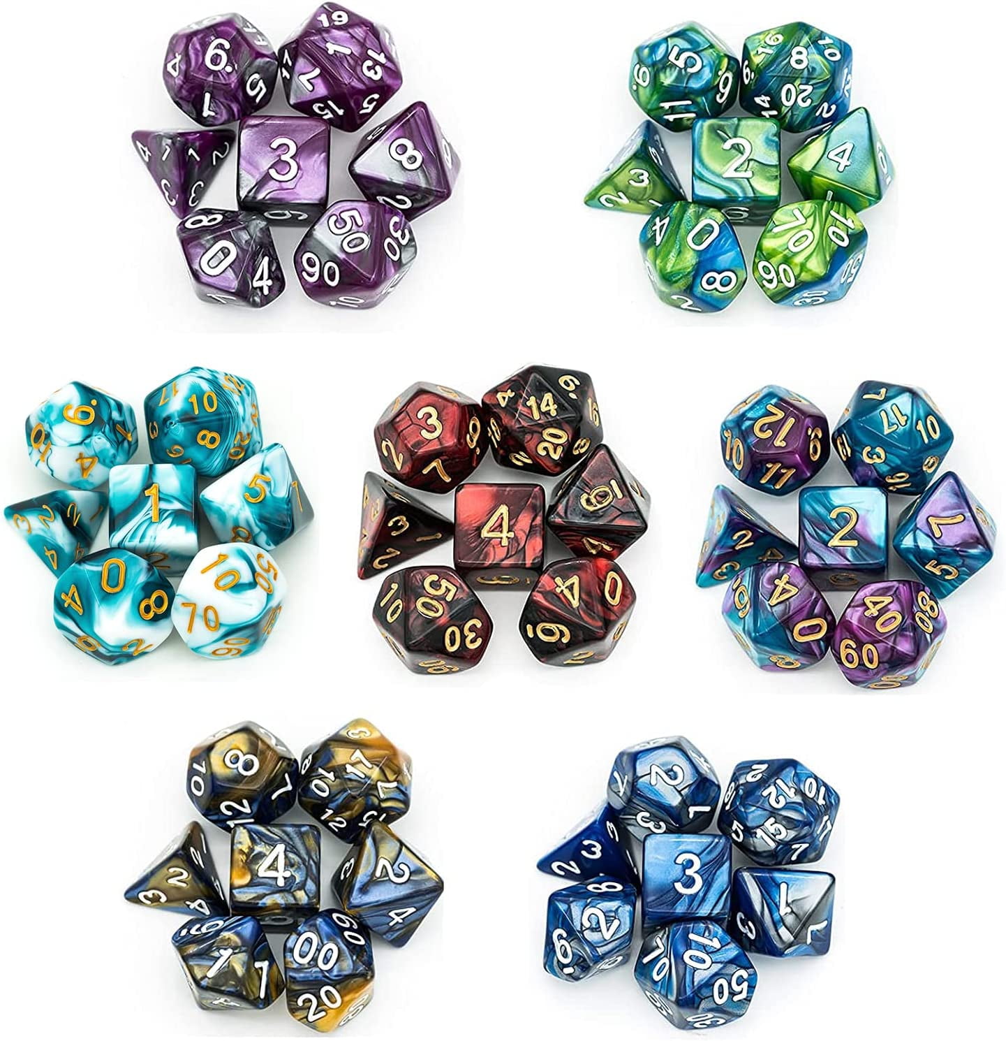Cusdie 7 Sets/49PCS DND Dice Polyhedral Dice Set, Dichromatic D&D Dice
