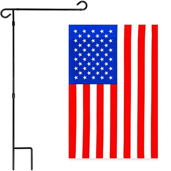 G128 Combo Pack: Garden Flag Stand Black 36x16IN & Garden Flag USA America Flag 12x18IN