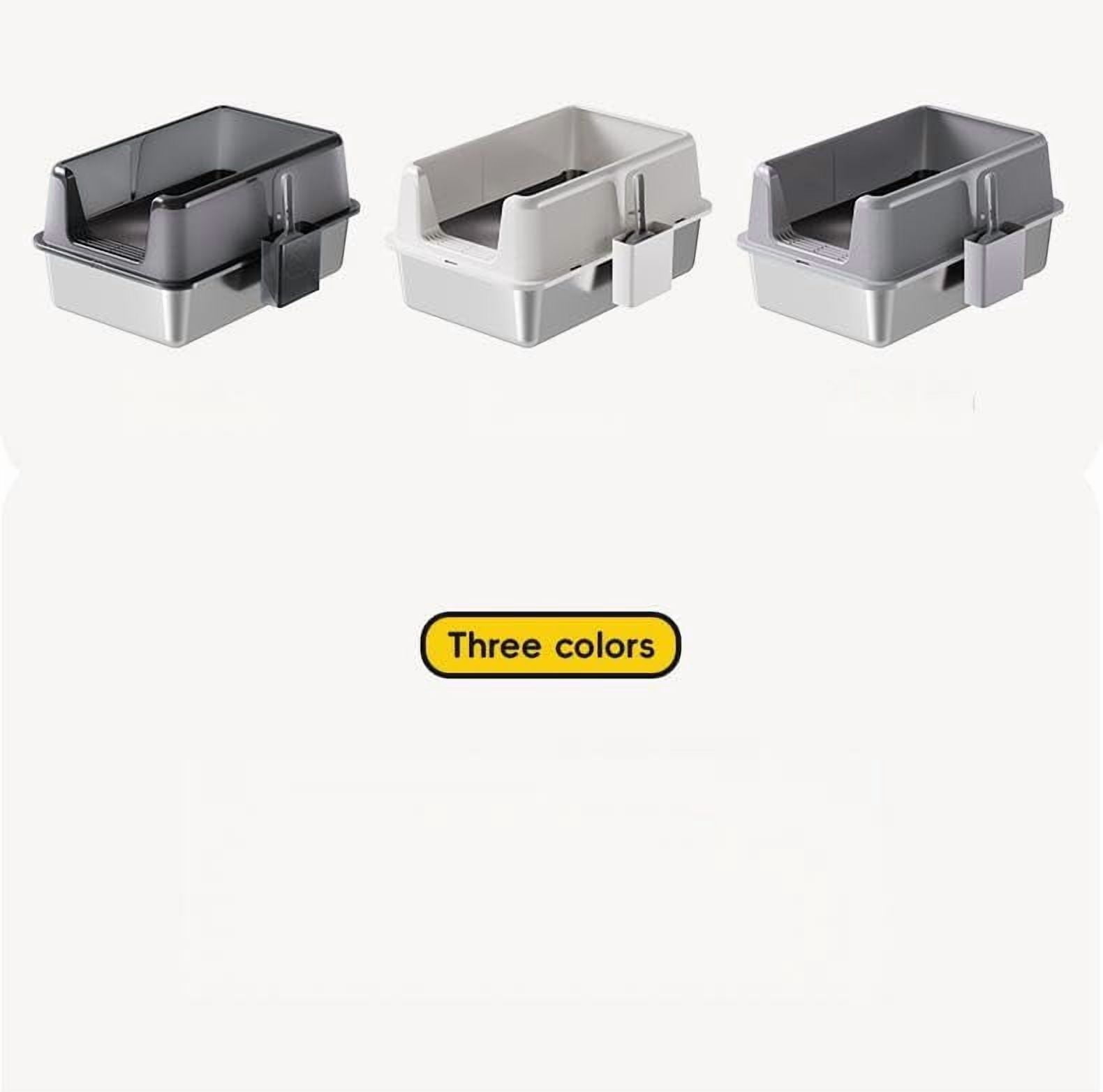 Large Stainless Steel Cat Litter Box with Lid & Scoop – Non-Stick, Leak-Proof, Splash-Proof Side Opening – Easy Clean, Durable 8'' Deep Metal Pan – Black, 60×40×35.5cm