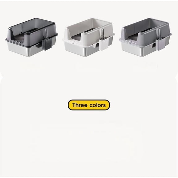High Sided Stainless Steel Cat Litter Box - Extra Large Enclosed Metal Tray with Lid - Non-Stick, Leak-Proof, Easy to Clean, Includes Scoop - Black, 60x40x36.5cm