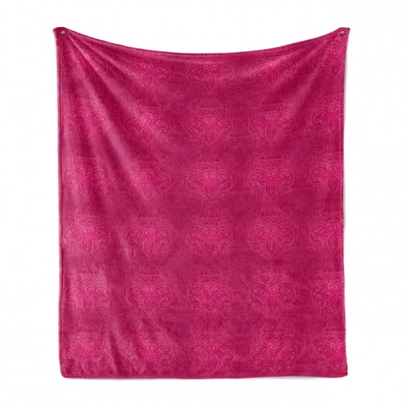 Victorian Soft Flannel Fleece Throw Blanket, Vibrant Monochrome Illustration of Antique Floral Swirling Motif Pattern, Cozy Plush for Indoor and Outdoor Use, 60" x 80", Magenta Hot Pink, by Ambesonne