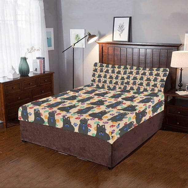 Juego de cama de 3 piezas Rainbow Paw Print Perros Pastor Belga Azul