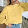 thumbnail image 4 of ClodeEU Cardigan Sweaters for Women, Long Sleeve Button Up Crewneck Crop Cardigan ,Sweater Cute Knitwear Clothes Yellow,Womens Plus L, 4 of 7
