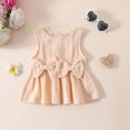 thumbnail image 4 of Toddler Baby Girl Clothes Summer Linen Outfit Bows Ruffle Vest Shirts + Ruffled Short Set Beige 3-4 Years, 4 of 9