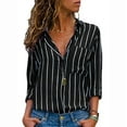 thumbnail image 2 of hgsbede Button Down Shirts for Women Casual Striped Printing Long Sleeve V-Neck Blouse Tops, 2 of 7