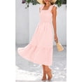 thumbnail image 3 of Vestido de verano PRETTYGARDEN, cuello cuadrado, volantes, a cuadros, midi, rosa, 3 of 9