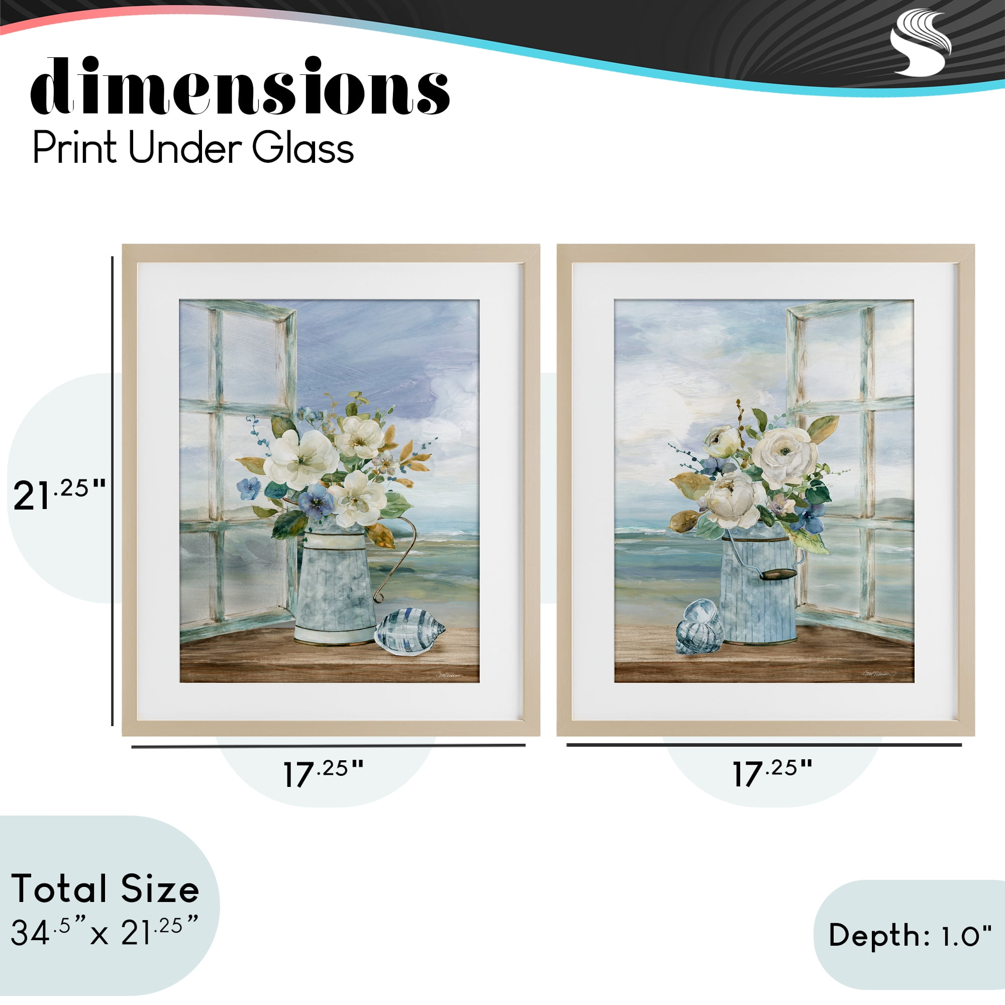 Stupell Industries Seaside Bouquets in Window 2 Piece Birch Framed Print Under Glass Set, design by Carol Robinson