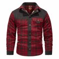 thumbnail image 2 of BLTIBY 2025 Mens Flannel Fleece Shirt Jacket Fall Winter Plaid Printed Thicked Long Sleeve Coat Button Down Thick Outwear with Pockets Red XL, 2 of 5