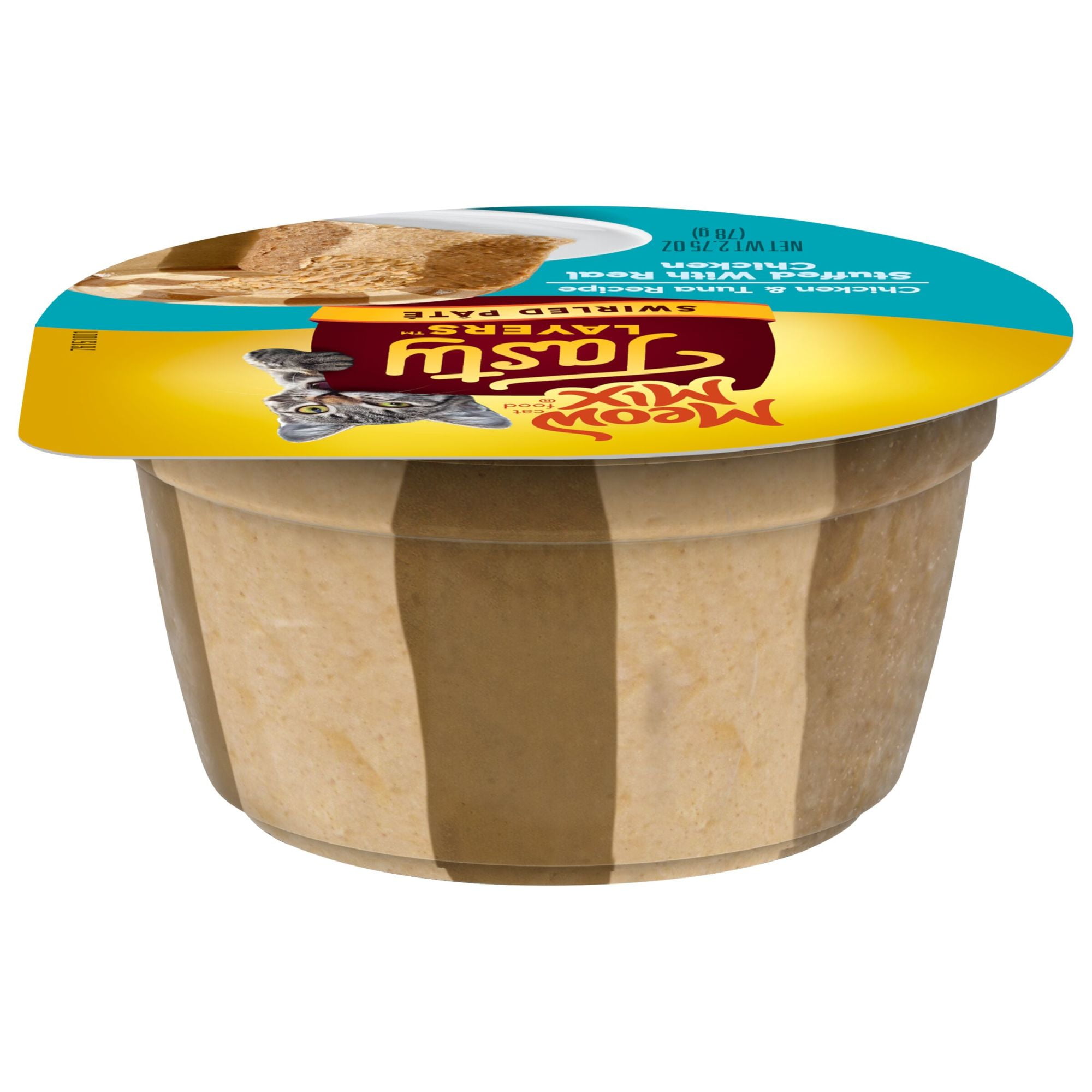 Meow Mix Tasty Layers Swirled Paté Cat Food, Chicken & Tuna Recipe Stuffed with Real Chicken, 2.75 oz Cup (12 Count)