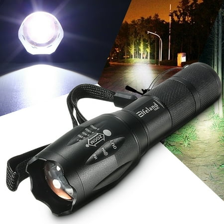 Elfeland Super Bright 5000 Lumens 8W T6 LED Zoomable Flashlight Torch Lantern + 18650 Rechargeable Battery For Camping (Best No Battery Flashlight)