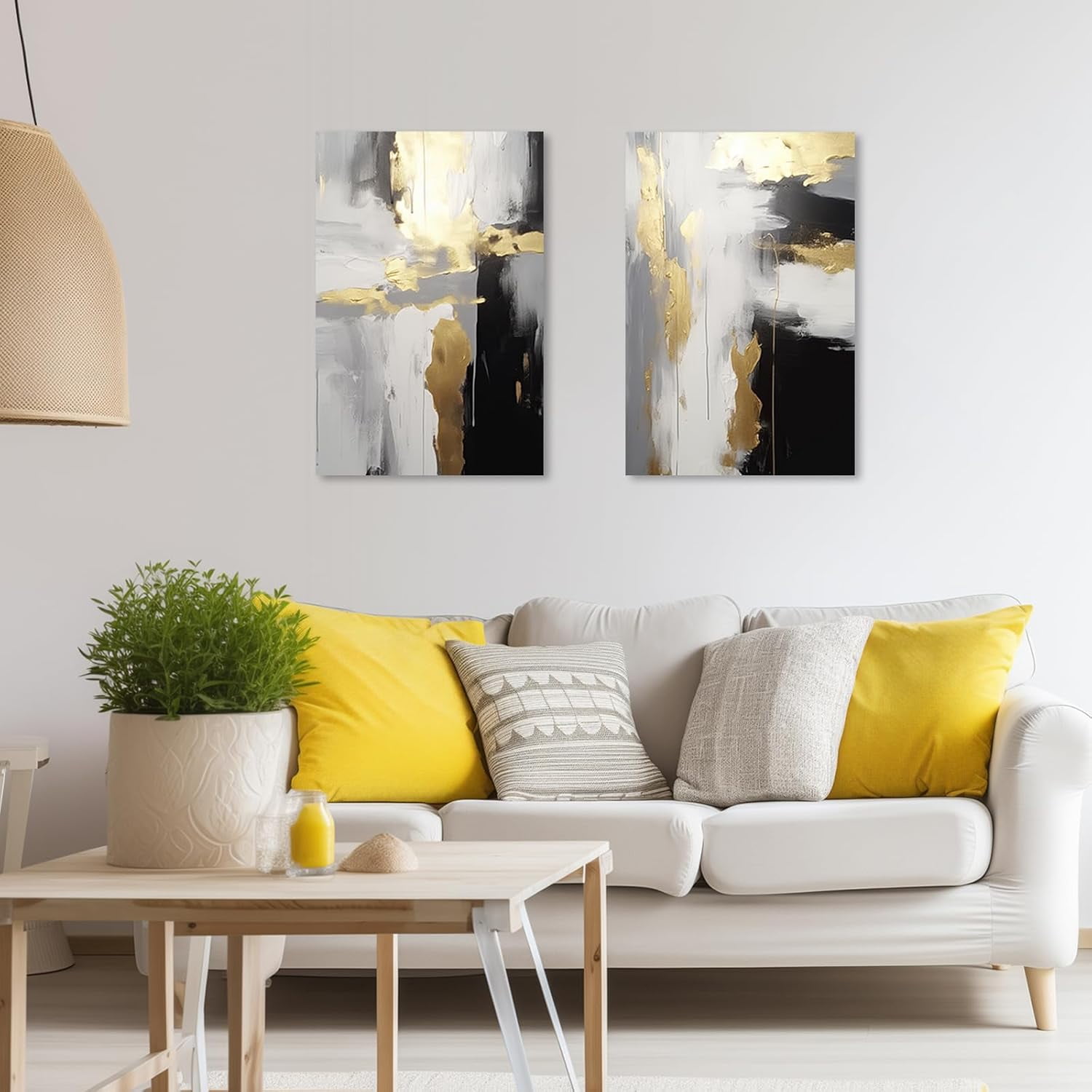 ZHONGYUTONG Abstract Black White & Gold Wall Decor 2 Pieces Abstract Canvas Art Prints Paintings Modern Artwork for Living Room Bedroom Decor (11.00" x 14.00" x 2PCS)