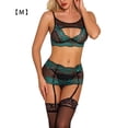 thumbnail image 1 of Conjunto de lencería de encaje encantador para mujer, ropa interior de malla hueca, sujetador, ropa de dormir, verde, M Inevent XX000092-10, 1 of 7