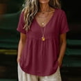 thumbnail image 4 of Women's Summer Crop Babydoll Peplum Tops Cute V Neck Short Sleeve Business Casual Trendy T Shirts Beach Vacation Hot Pink, 4 of 6