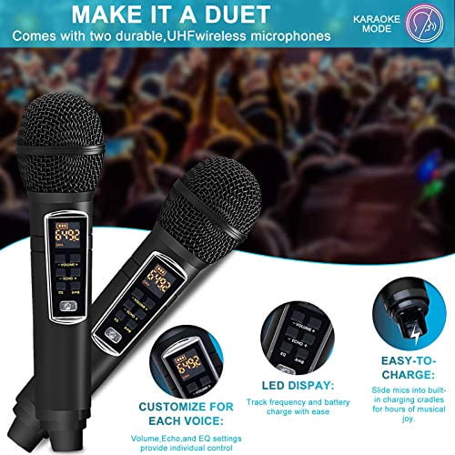 Church ALPOWL Portable PA Speaker System With 2 Wireless Microphone for Home Party Karaoke Machine Outdoor/Indoor Picnic Black Wedding Meeting 