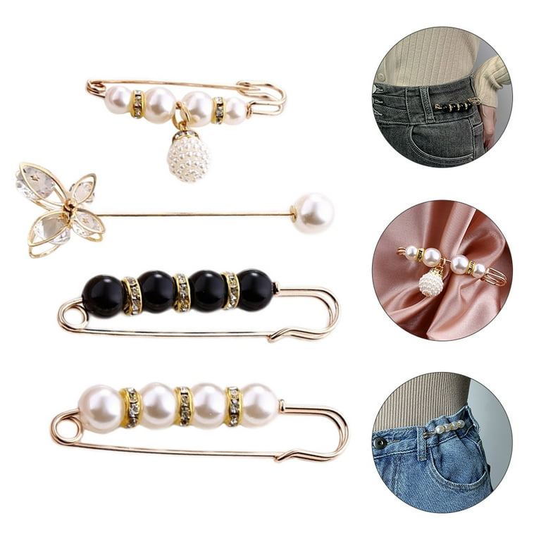4 Pieces White Black Sweater Shawl Clip Double Faux Pearl Brooches Safety  Pins For Women Girls Clothing Decoration