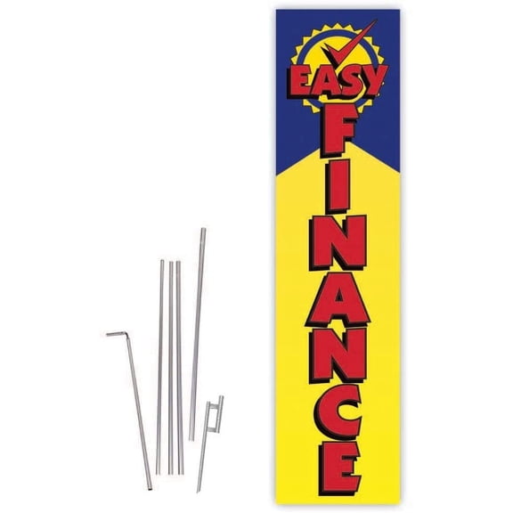 Cobb Promo Easy Finance Blue/Yellow Rectangle Boomer Flag with Complete 15ft Pole kit and Ground Spike