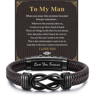 Love You Forever Leather Bracelet For Him - Engraved Mens Bracelet Gift For Husband, Dad, Brother, Son, Boyfriend - Christmas Birthday Valentines Fathers Day Gift