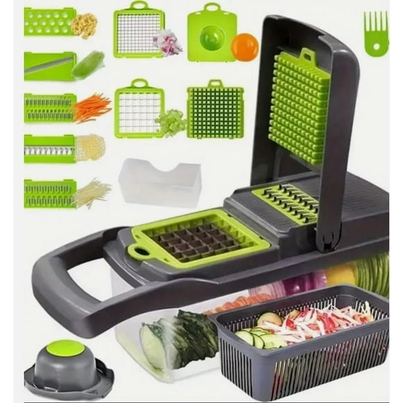 shiyou-2025 New 18 in 1, Vegetable Chopper, Salad & Onion Slicer, Picador de Verduras y Vegetales, Vegetable Slicer, Potato Slicer & Onion chopper, Chopper Vegetable Cutter (Gray_Green)