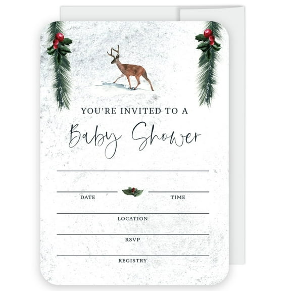 20 Pcs Winter Woodland Watercolor Baby Shower, Blank Invitations with Envelopes
