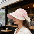 thumbnail image 6 of UPF 50+ Wide Brim Sun Hat for Women, UV Protection Summer Outdoor Beach Cap with Bow, Pink, 6 of 7