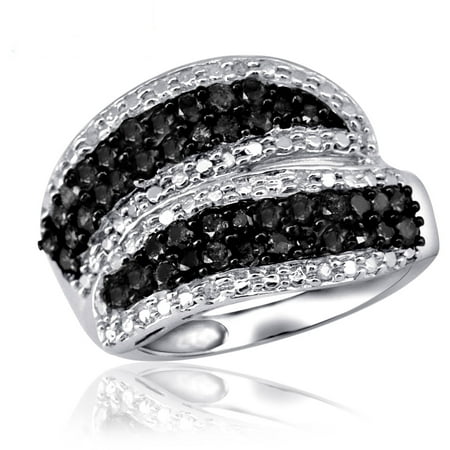 JewelersClub 1.00 CTW Round cut Black & White Diamond Twist Sterling Silver Ring