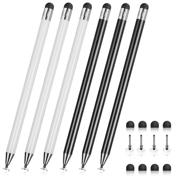 Lápiz capacitivo 2 en 1 FIRCRE para pantallas táctiles, 6 unidades, negro/blanco