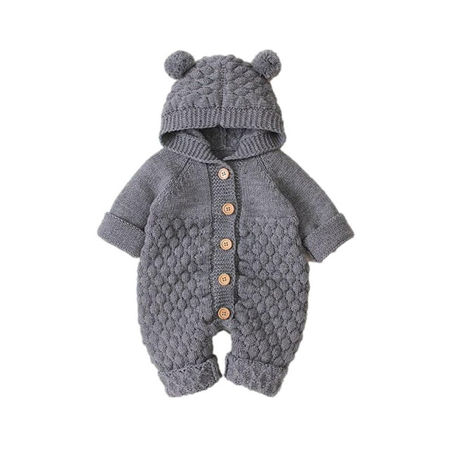 Yuyuzo Baby Girl Boy Rompers Long Sleeve Newborn Infant Crewneck Button Open Front Fall Warm Knit Jumpsuits