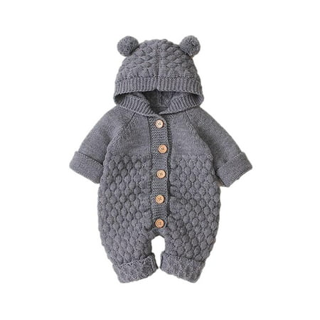 

Penkiiy Newborn Baby Girls Boys Winter Warm Coat Knit Outwear Hooded Jumpsuit Newborn Baby 12-18 Months Gray on Sale