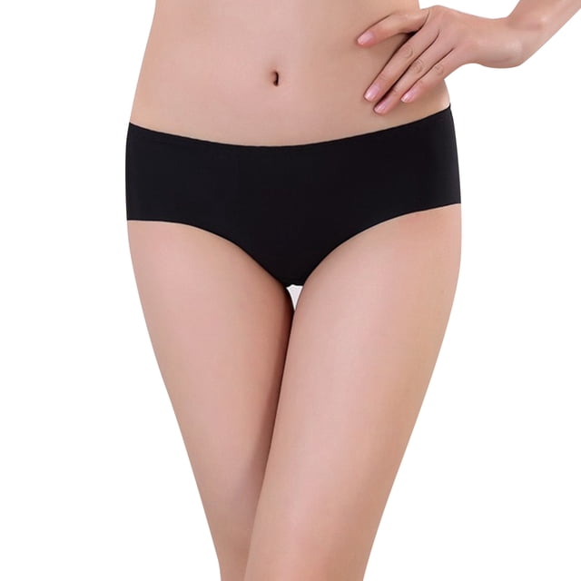 AWZXDE Culotte Triangle Taille Mi-Haute en Soie Glacée Sans Couture pour Femmes, Bikini Extensible Confortable, Noir