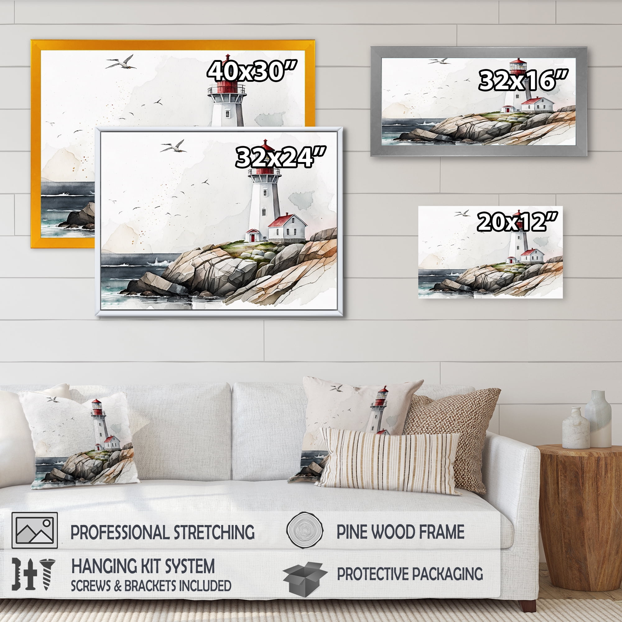 Designart Lighthouse By The Ocean IV Canvas Wall Art
